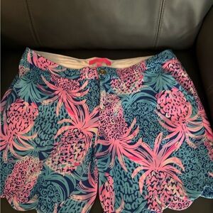 Pink and Blue pineapple print Women's 6 Shorts